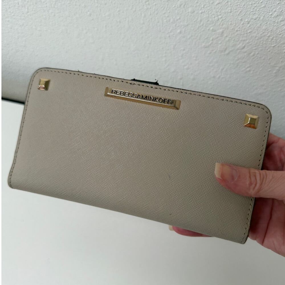 Rebecca Minkoff Continental Bifold Wallet Taupe Saffiano Women's Studded